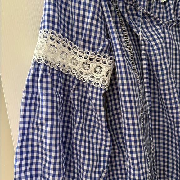 Made in Italy blue gingham crochet long sleeve top size Large shirt - Picture 2 of 11